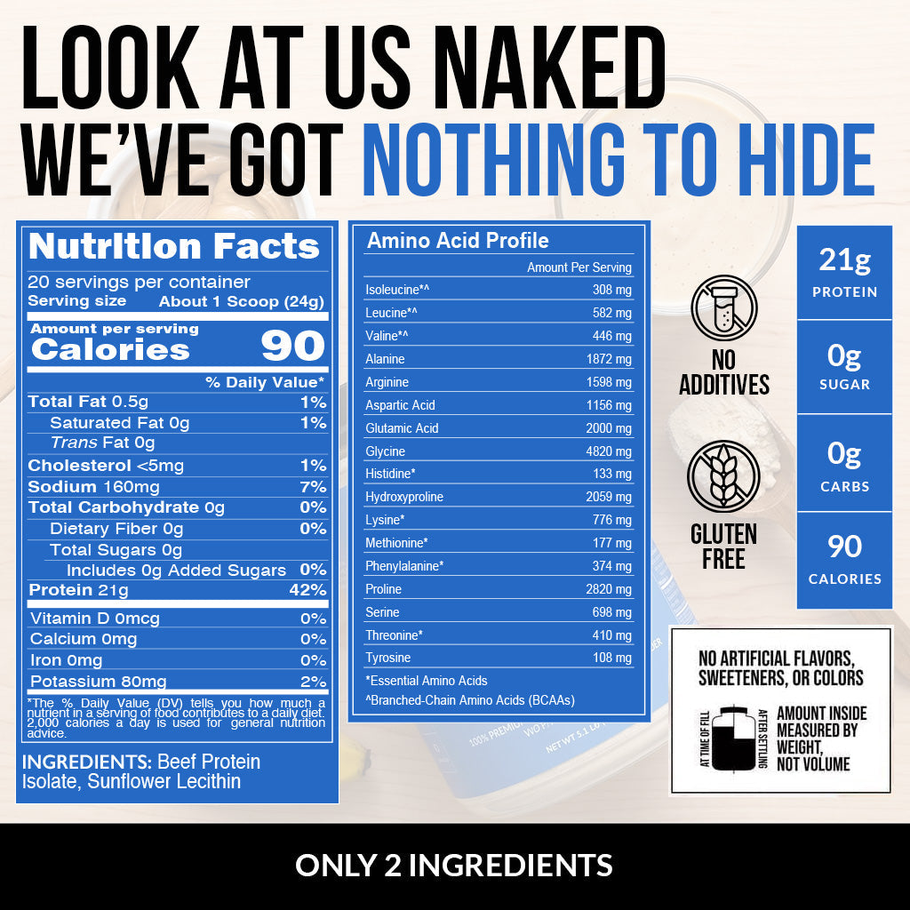 Beef Protein Powder - Unflavored - Everyday Wellness Drink Mix
