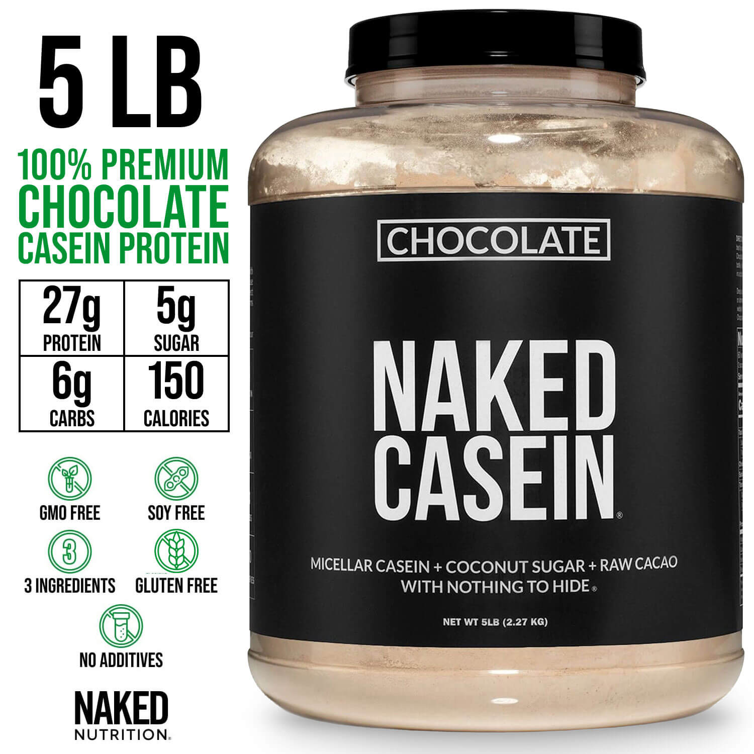 Chocolate Casein Protein Powder - 5LB - Chocolate - Creamy Bedtime Protein Powder