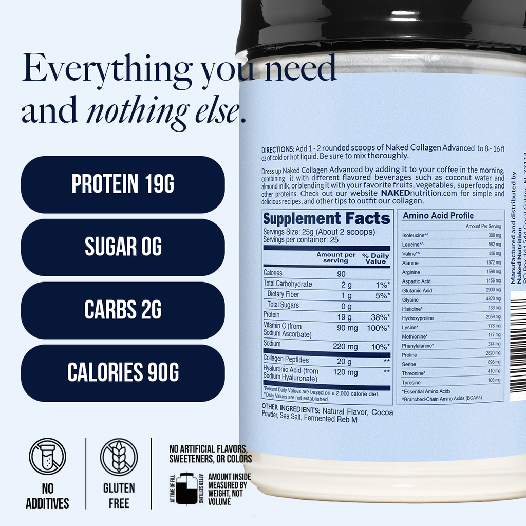 Chocolate Collagen Peptides with Hyaluronic Acid - Chocolate Advanced Collagen Peptides - Unflavored Collagen For Smooth Mixing