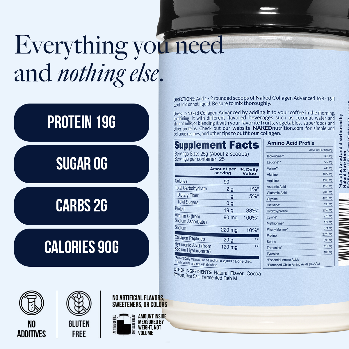 Chocolate Collagen Peptides with Hyaluronic Acid - Chocolate Advanced Collagen Peptides - Unflavored Collagen For Smooth Mixing