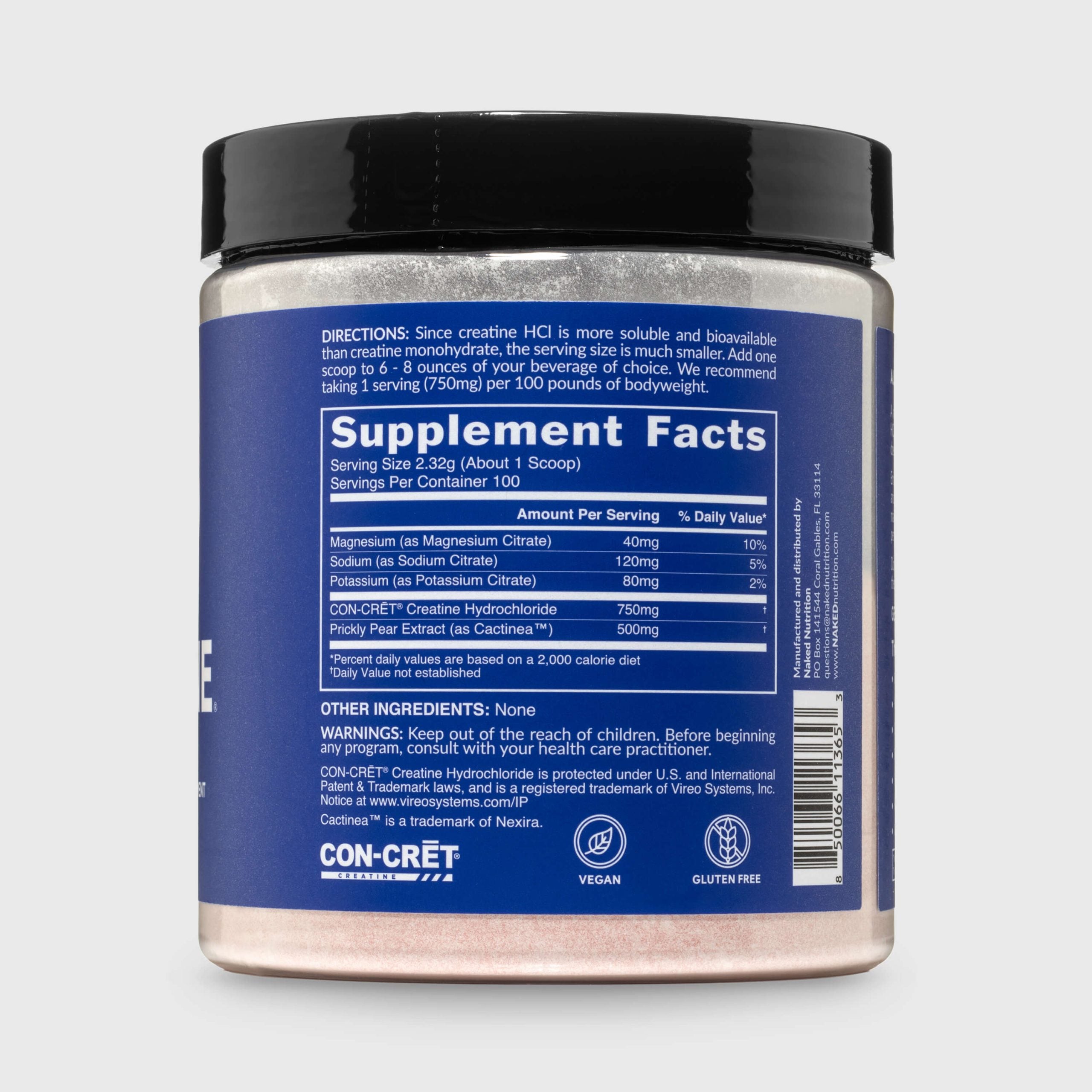 Creatine HCl Powder - Unflavored - Workout Strength Support Formula