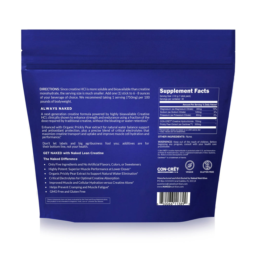 Creatine HCl Travel Packets - Stick Packs - Workout Strength Support Formula
