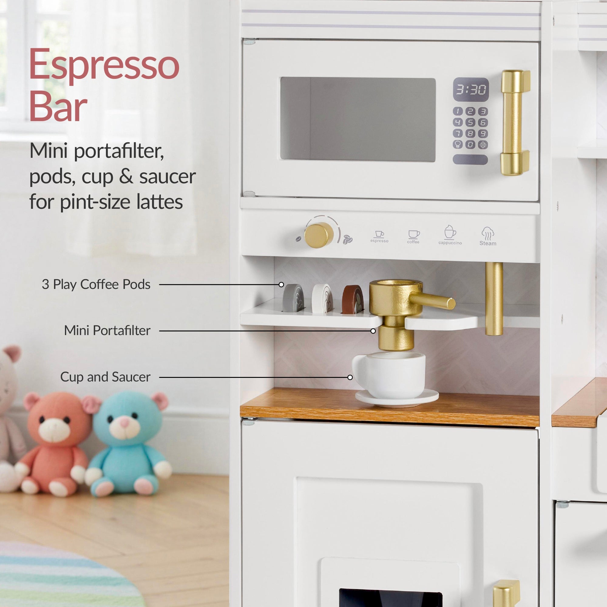 Pretend Play Kitchen with Espresso Machine for home, family, and everyday needs