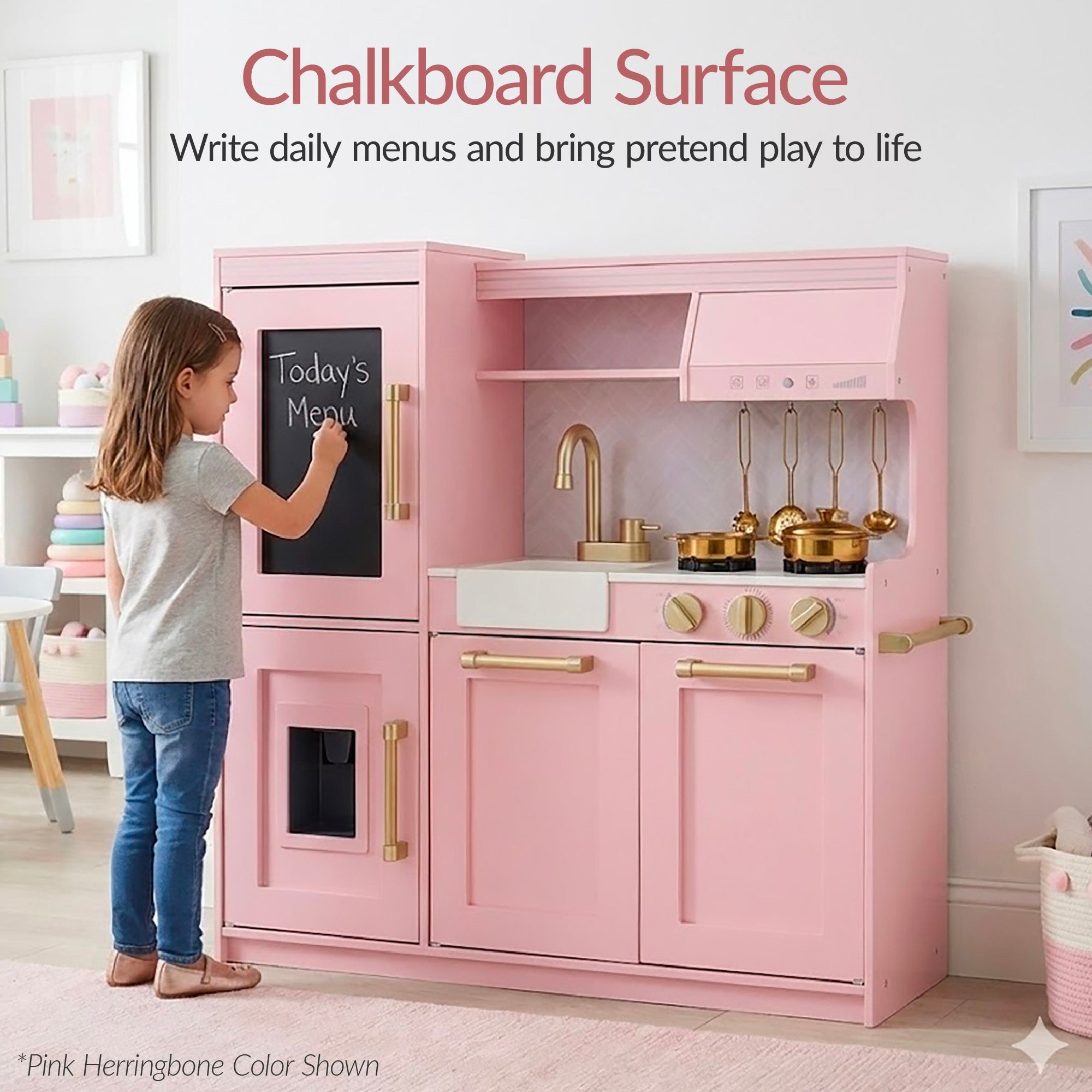Pretend Play Kitchen with Framed Chalkboard for simple setup and everyday use