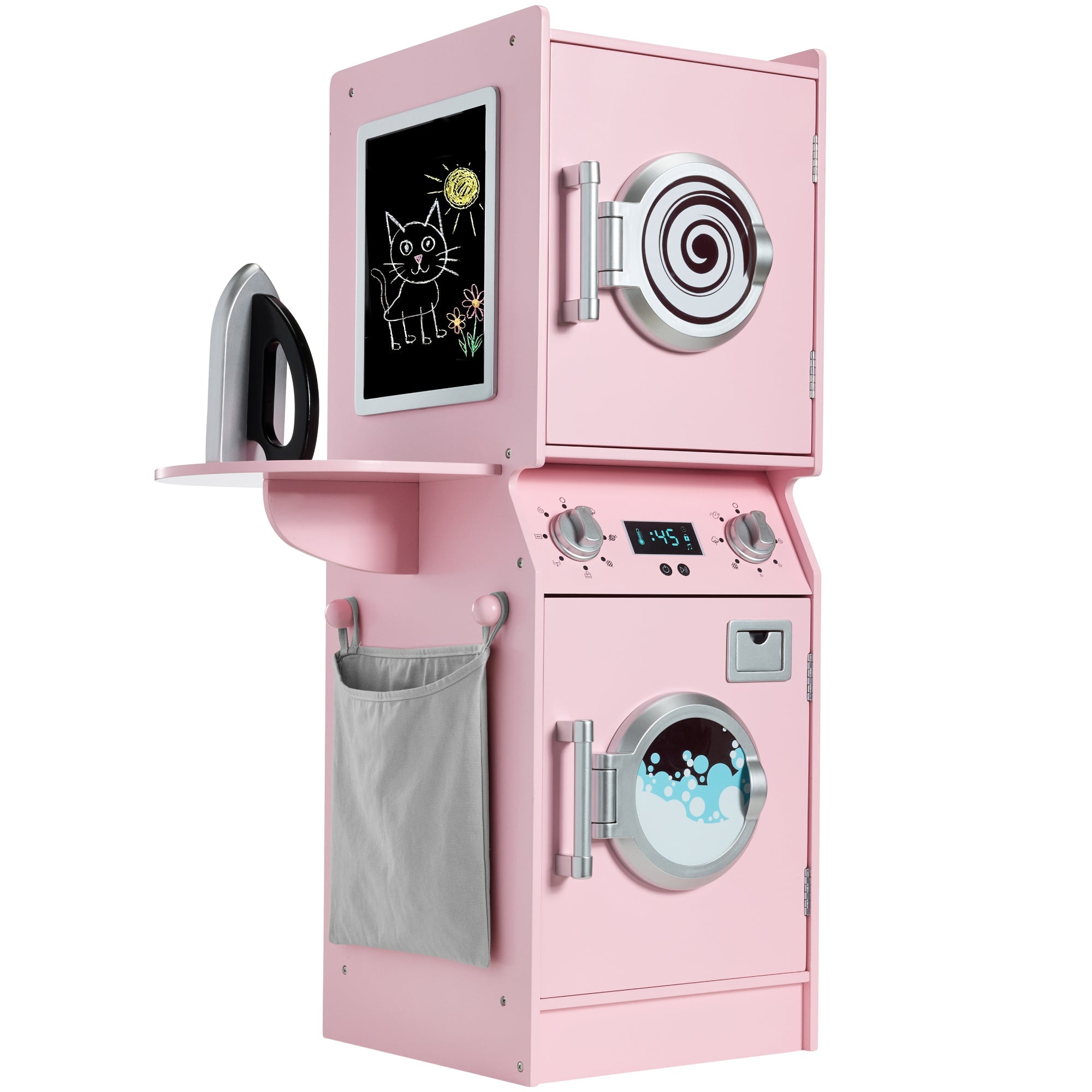 Pretend Play Kids Wooden Washer and Dryer Set with Laundry Accessories designed for kids' playtime and gifts