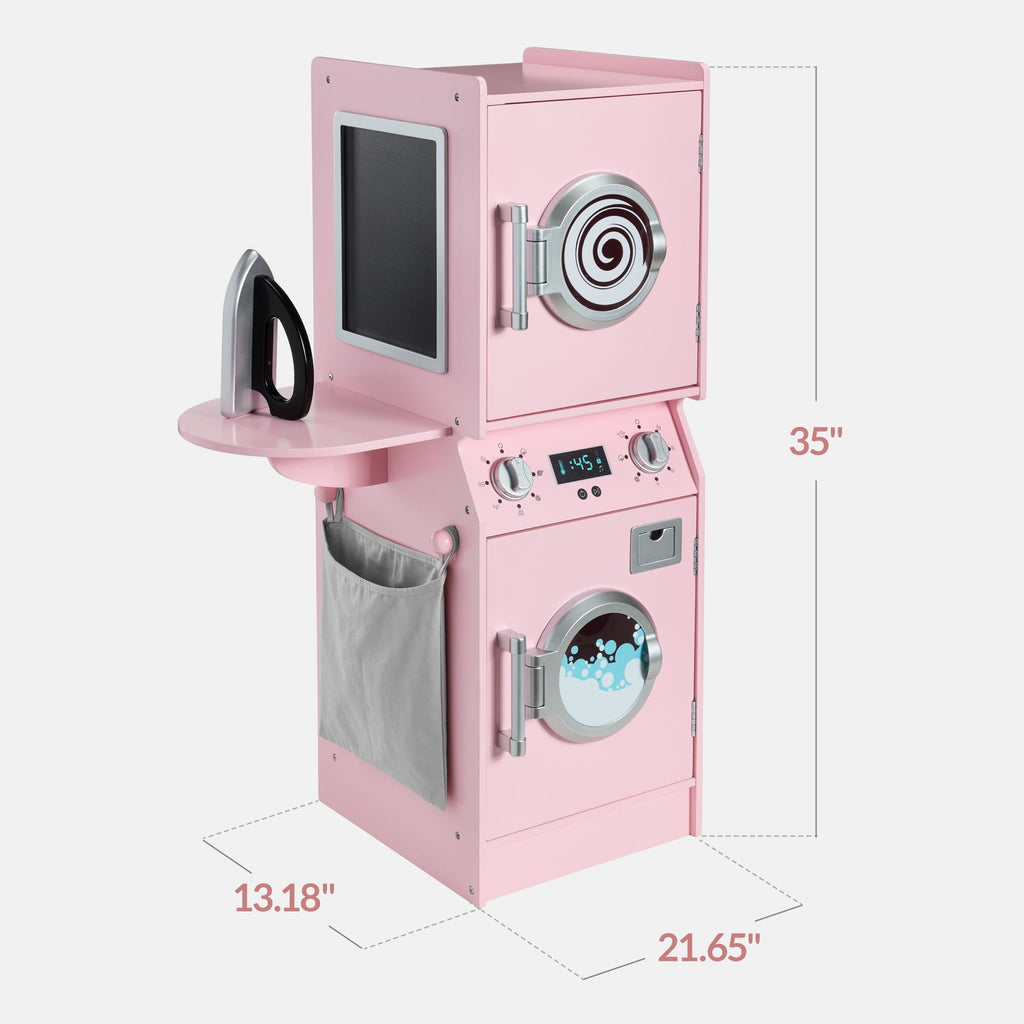 Pretend Play Kids Wooden Washer and Dryer Set with Laundry Accessories designed for kids' playtime and gifts
