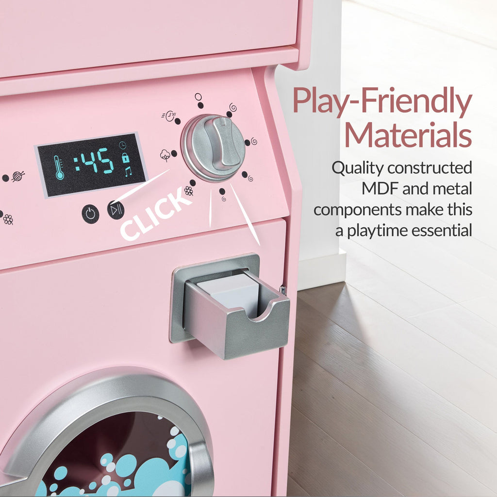 Pretend Play Kids Wooden Washer and Dryer Set with Laundry Accessories designed for kids' playtime and gifts