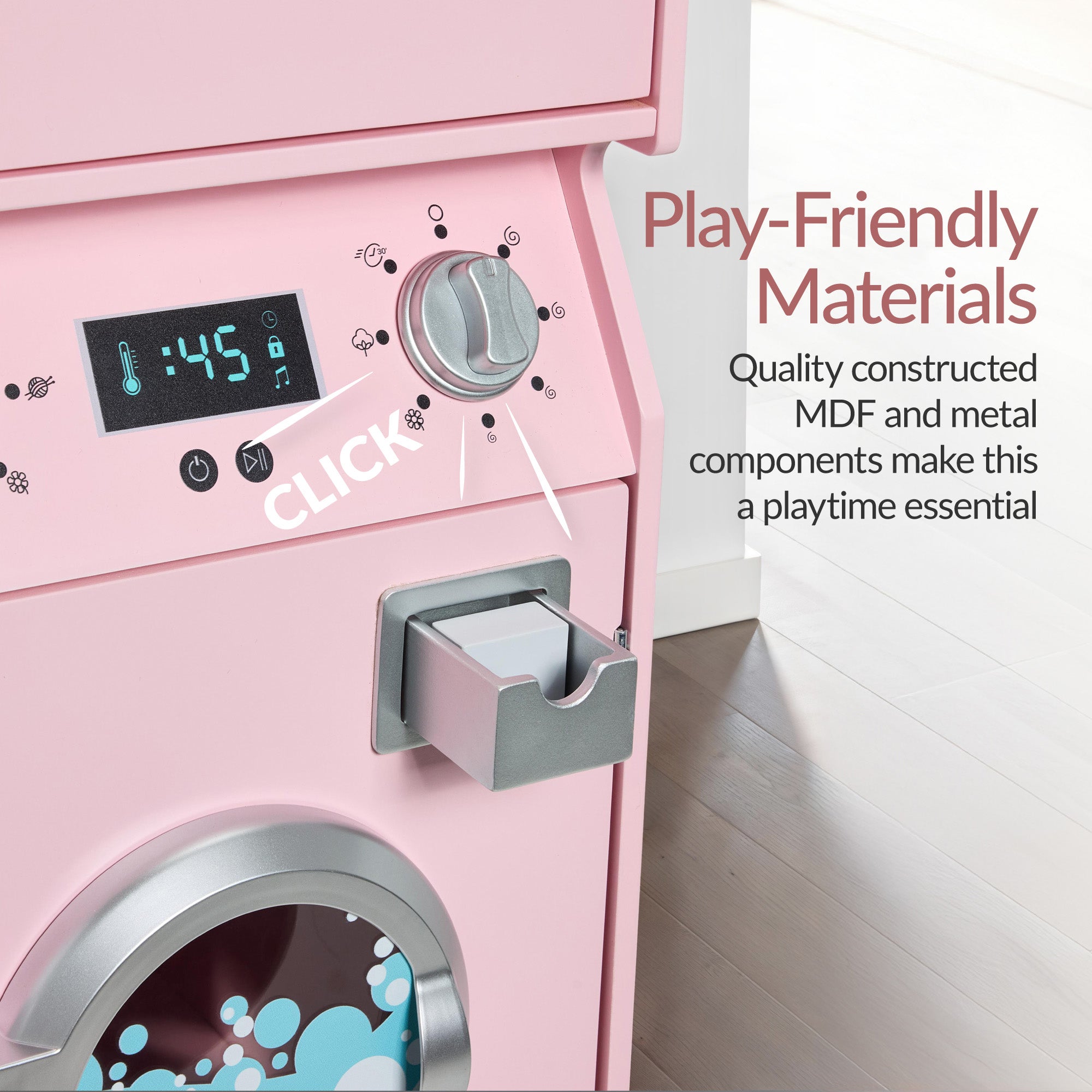 Pretend Play Kids Wooden Washer and Dryer Set with Laundry Accessories designed for kids' playtime and gifts