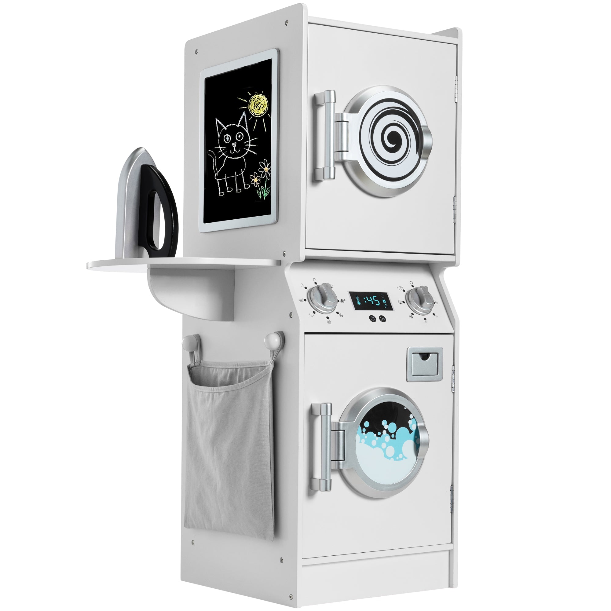 Pretend Play Kids Wooden Washer and Dryer Set with Laundry Accessories designed for kids' playtime and gifts