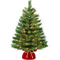 Pre-Lit Tabletop Christmas Tree with Red Velvet Cover and Gold Cord for festive seasonal decorating