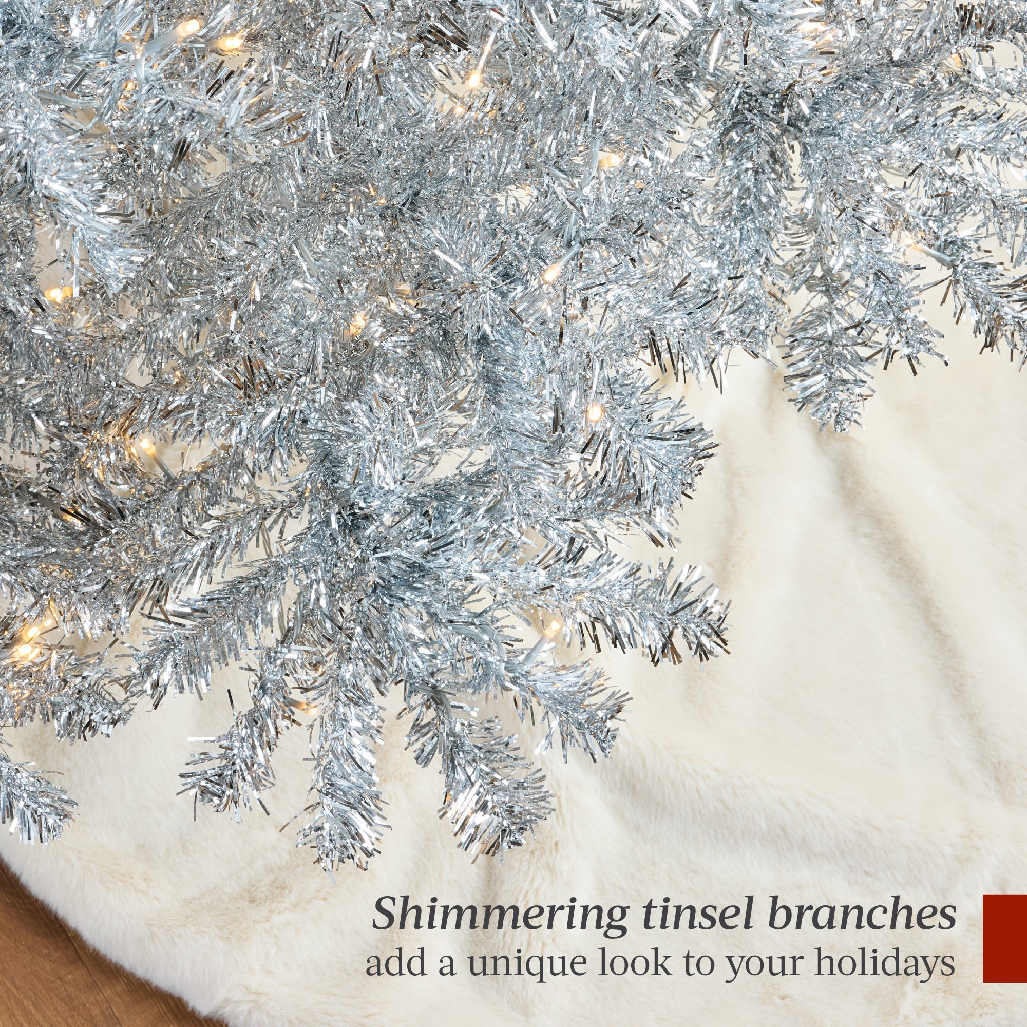 Prelit Silver Artificial Tinsel Christmas Tree with Foldable Stand for festive seasonal decorating
