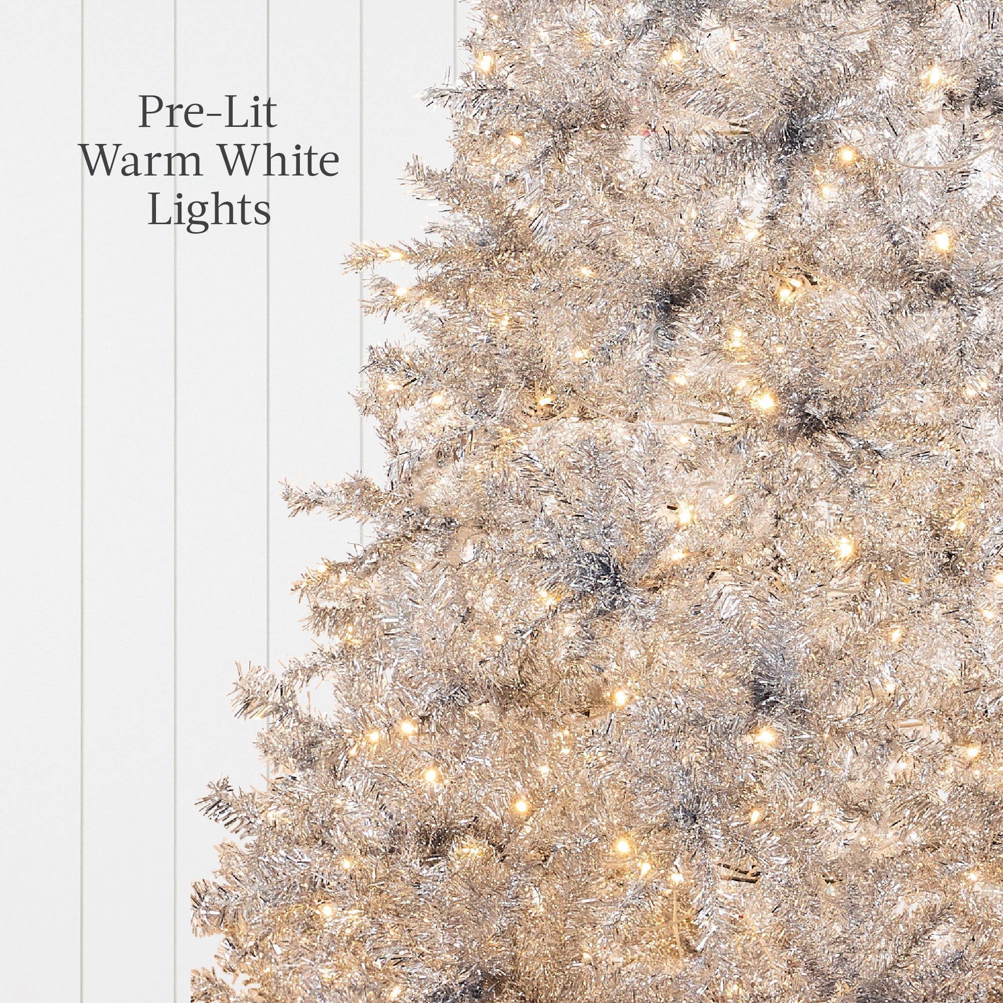 Prelit Silver Artificial Tinsel Christmas Tree with Foldable Stand for festive seasonal decorating