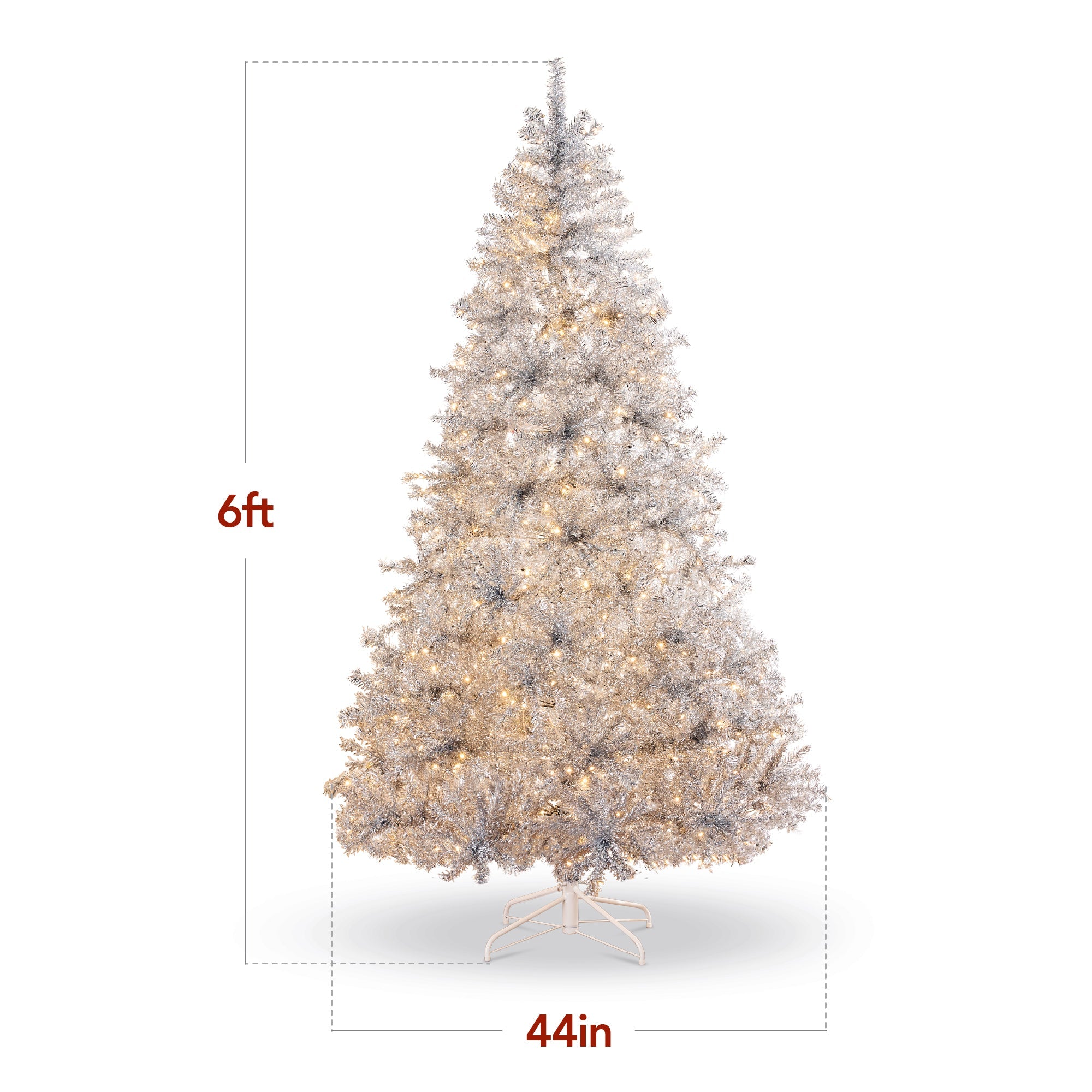 Prelit Silver Artificial Tinsel Christmas Tree with Foldable Stand for festive seasonal decorating