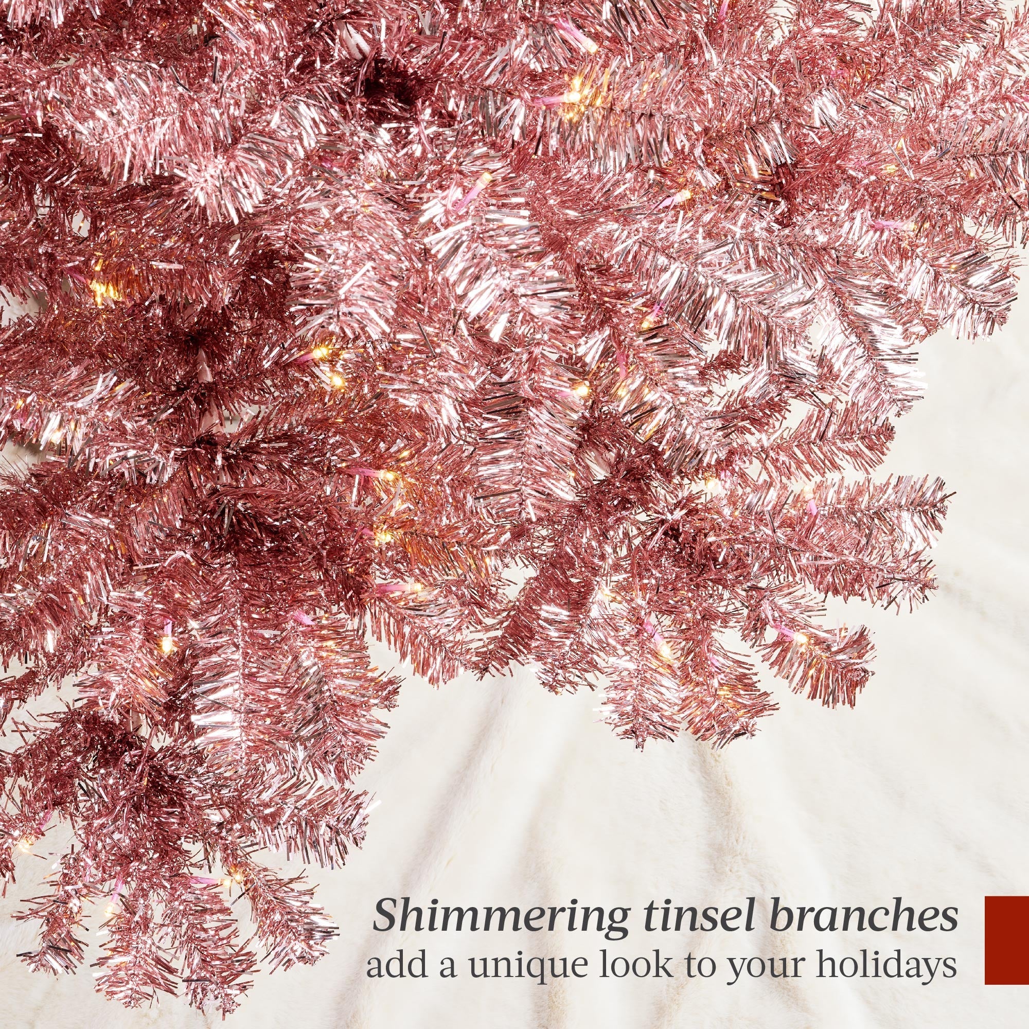 Prelit Pink Artificial Tinsel Christmas Tree with Foldable Stand with eye-catching holiday style