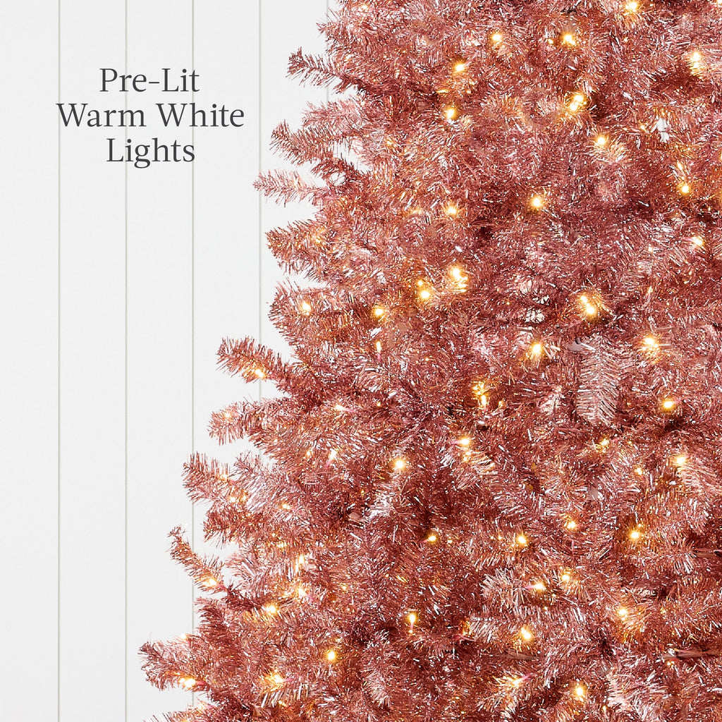 Prelit Pink Artificial Tinsel Christmas Tree with Foldable Stand with eye-catching holiday style