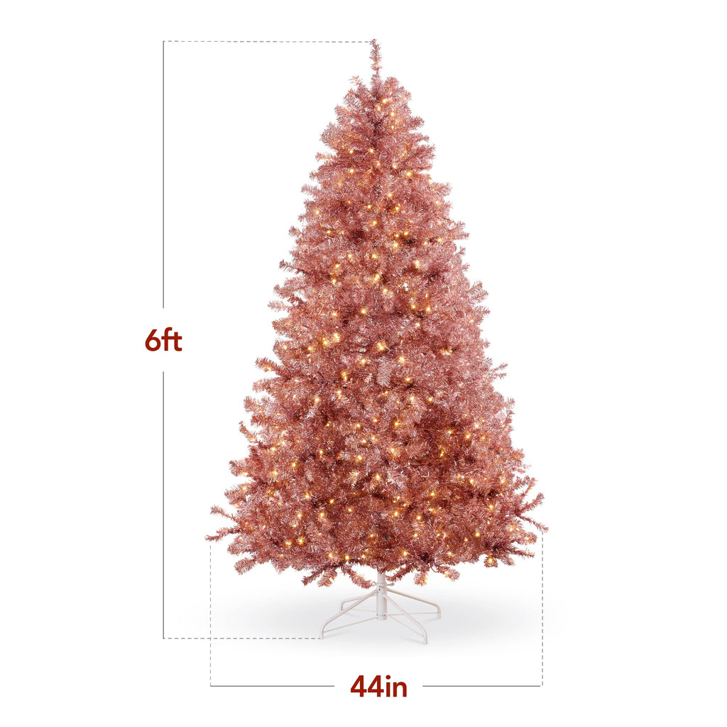 Prelit Pink Artificial Tinsel Christmas Tree with Foldable Stand with eye-catching holiday style