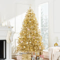 Prelit Gold Artificial Tinsel Christmas Tree with Foldable Stand for festive seasonal decorating