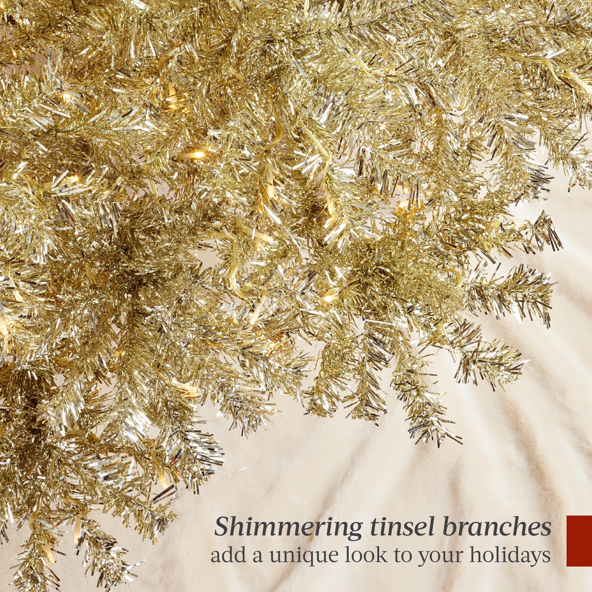 Prelit Gold Artificial Tinsel Christmas Tree with Foldable Stand for festive seasonal decorating