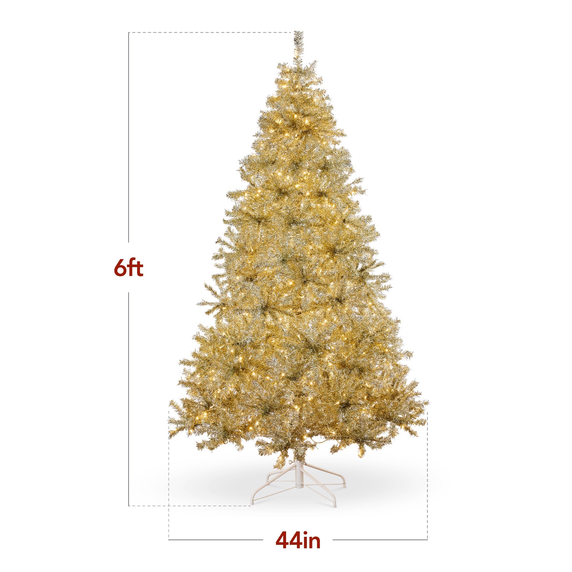 Prelit Gold Artificial Tinsel Christmas Tree with Foldable Stand for festive seasonal decorating