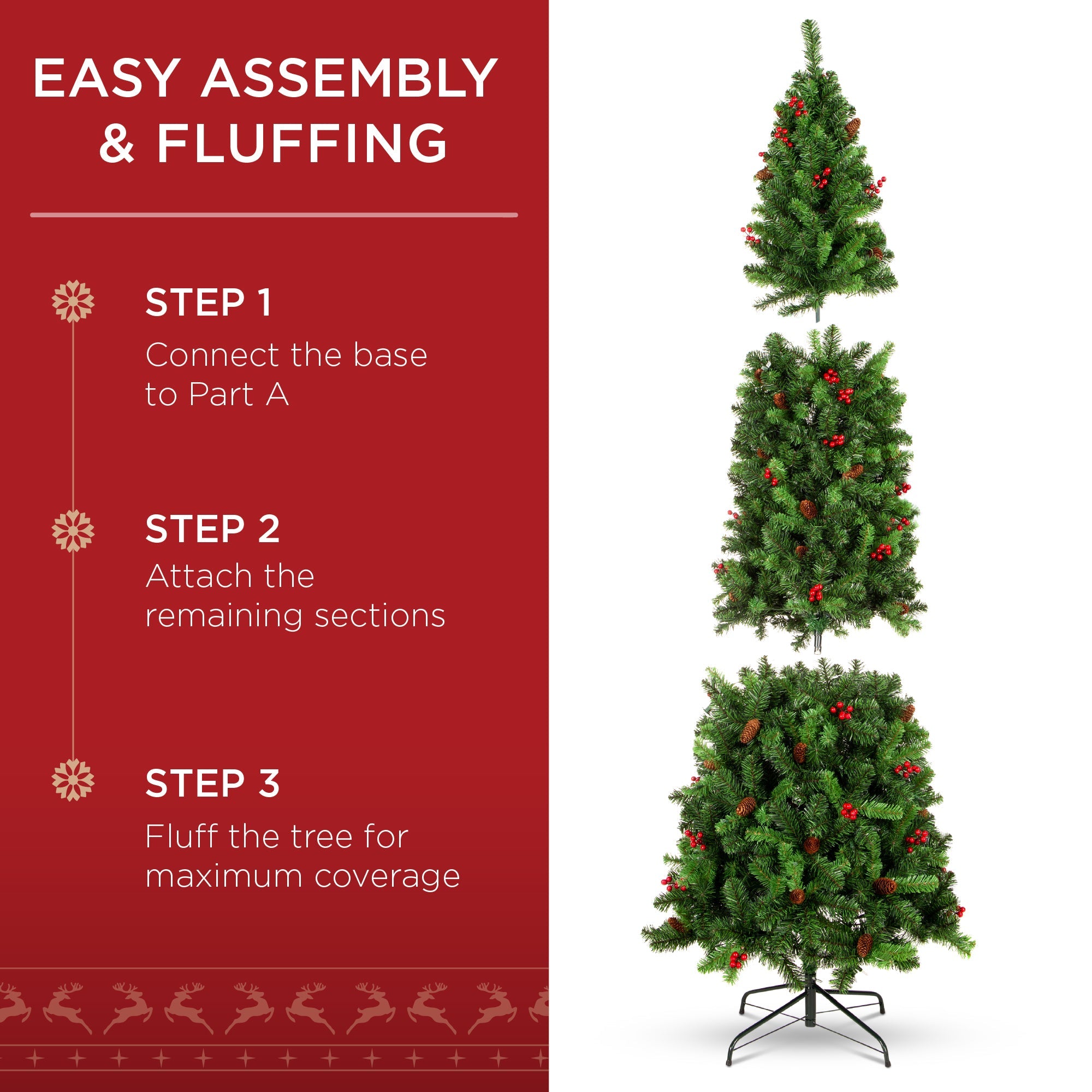 Pre-Lit Spruce Pencil Christmas Tree with Berries Pine Cones with eye-catching holiday style