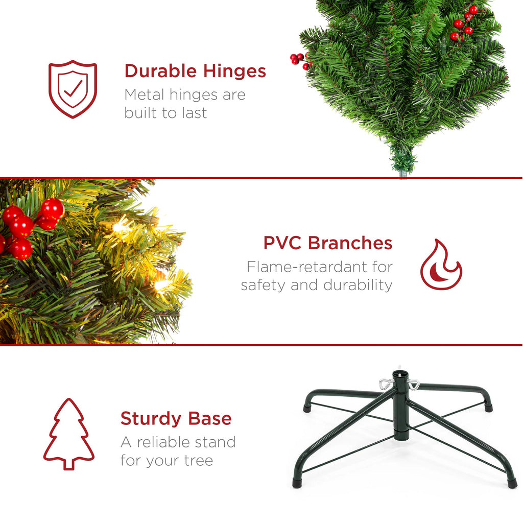 Pre-Lit Spruce Pencil Christmas Tree with Berries Pine Cones with eye-catching holiday style