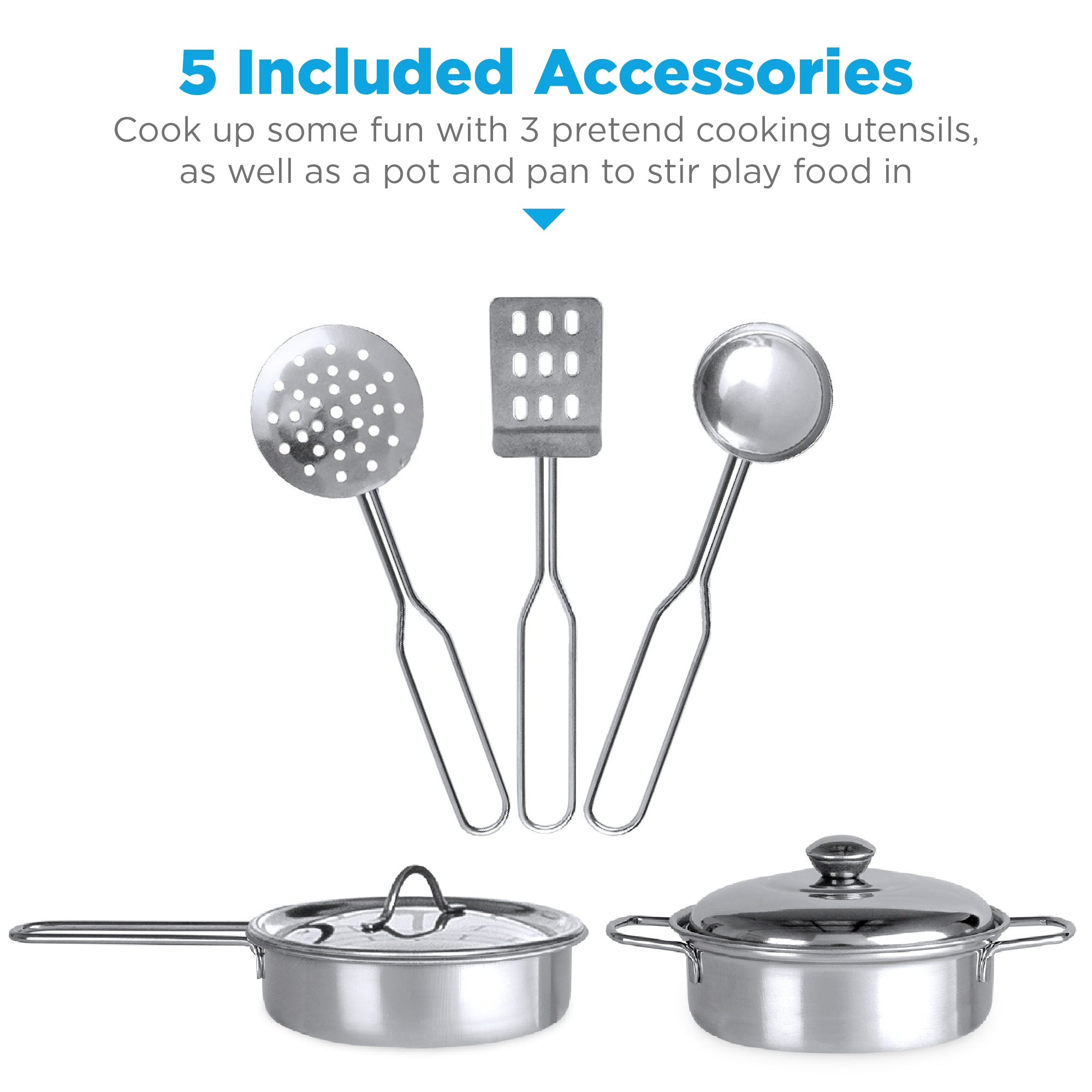 Pretend Play Wooden Farmhouse Kitchen Set with Storage 5 Accessories for convenient daily use