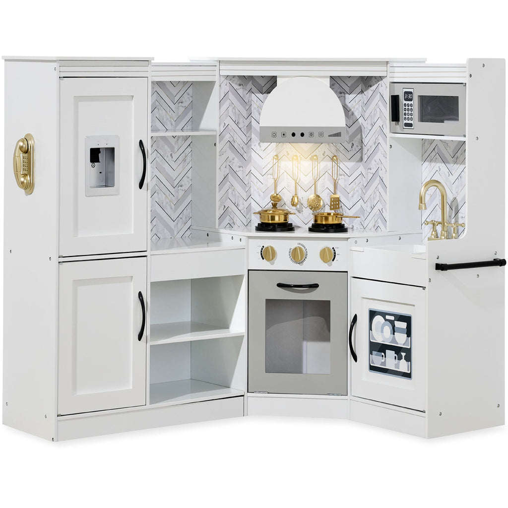 Pretend Play Corner Kitchen Wooden Toy Set for Kids with Lights Sounds designed for kids' playtime and gifts