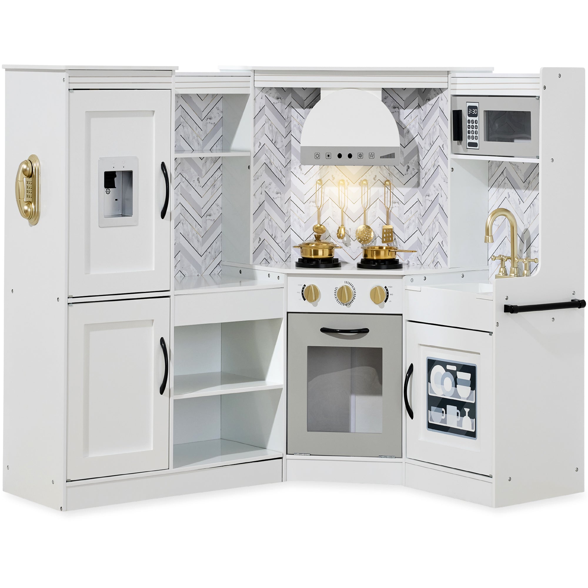 Pretend Play Corner Kitchen Wooden Toy Set for Kids with Lights Sounds designed for kids' playtime and gifts