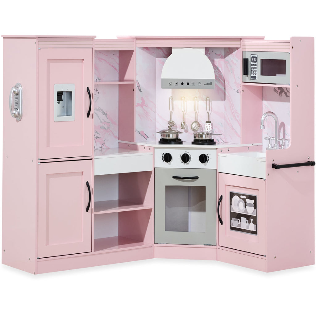 Pretend Play Corner Kitchen Wooden Toy Set for Kids with Lights Sounds designed for kids' playtime and gifts