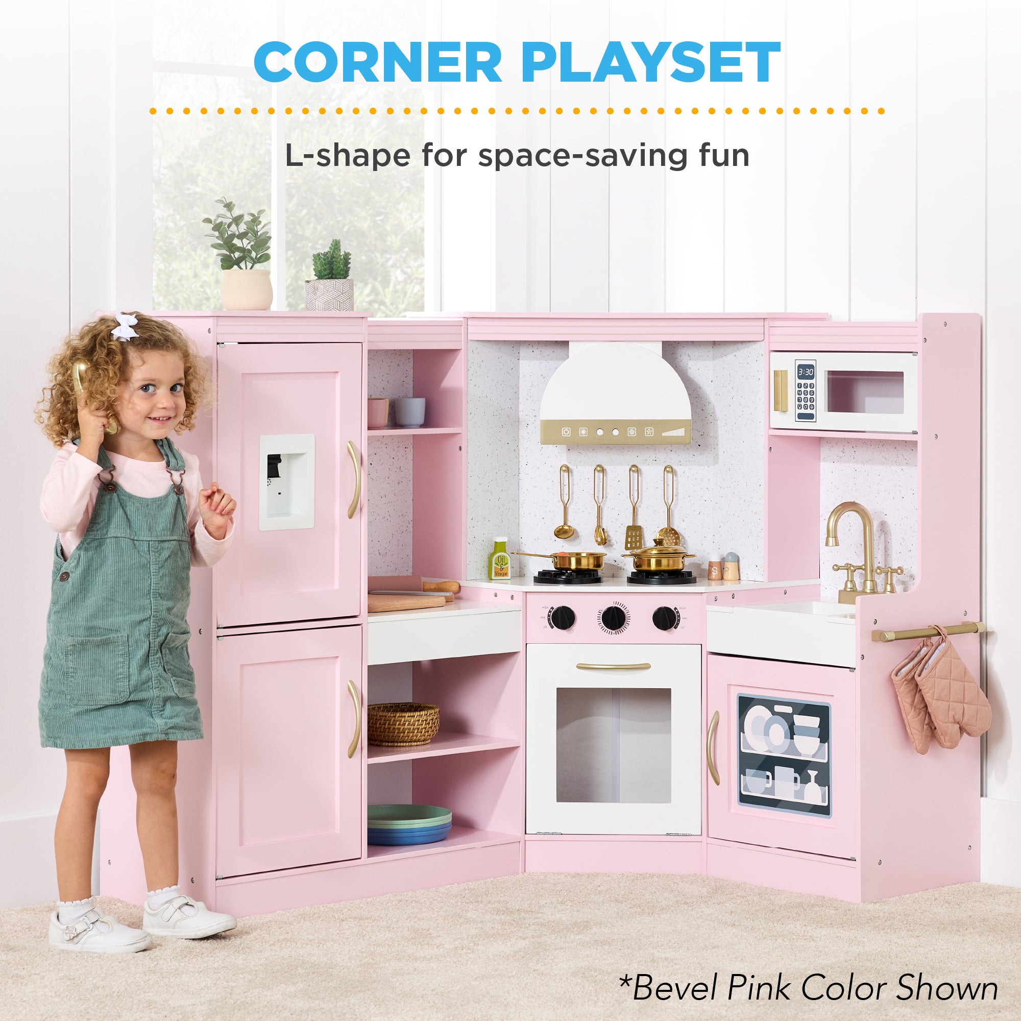 Pretend Play Corner Kitchen Wooden Toy Set for Kids with Lights Sounds designed for kids' playtime and gifts