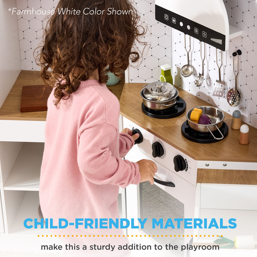 Pretend Play Corner Kitchen Wooden Toy Set for Kids with Lights Sounds designed for kids' playtime and gifts