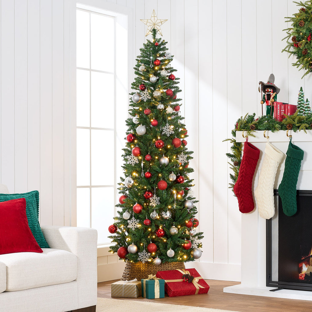 Prelit Spruce Pencil Christmas Tree with Incandescent Lights with eye-catching holiday style