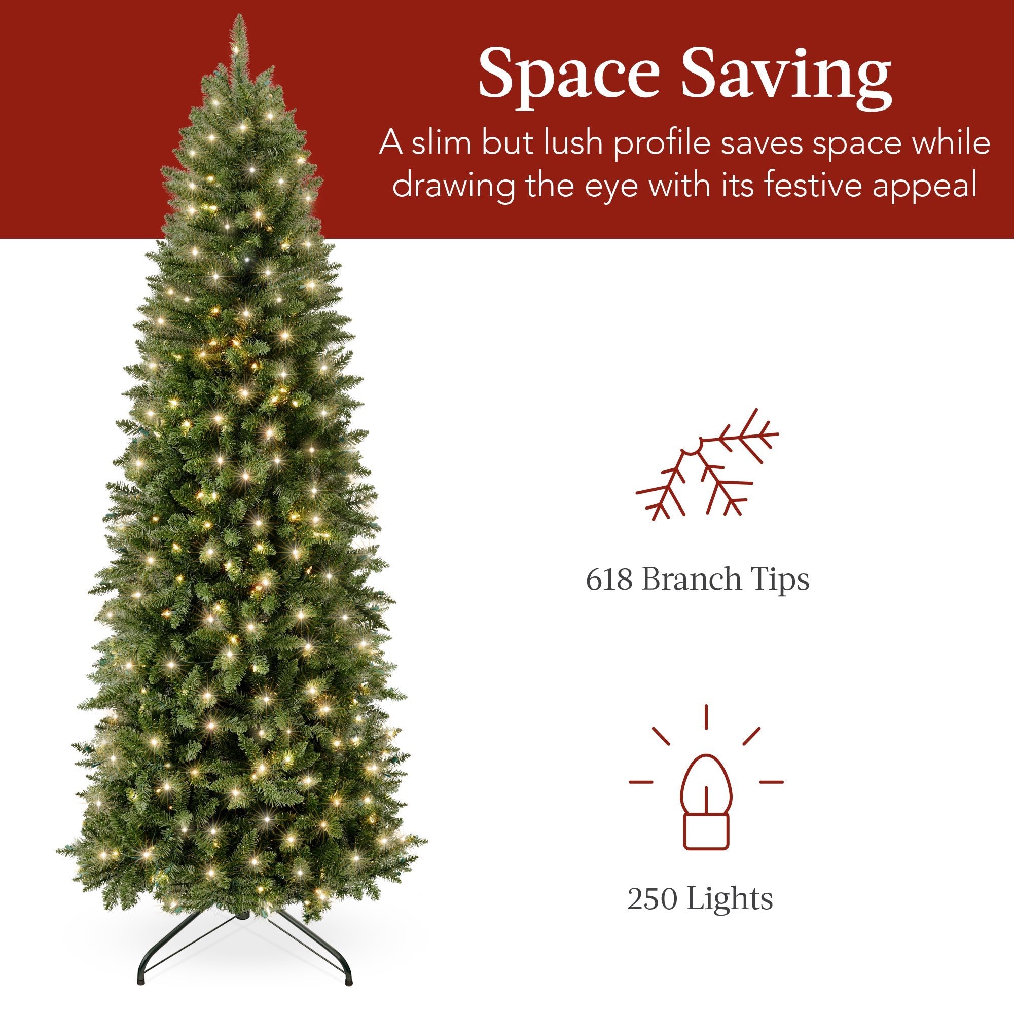 Prelit Spruce Pencil Christmas Tree with Incandescent Lights with eye-catching holiday style