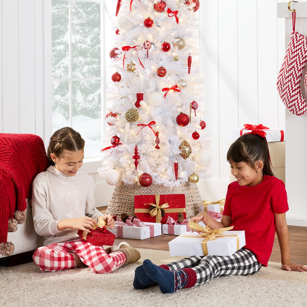 Pre-Lit White Pencil Christmas Tree with Metal Base Incandescent Lights for indoor and outdoor holiday displays