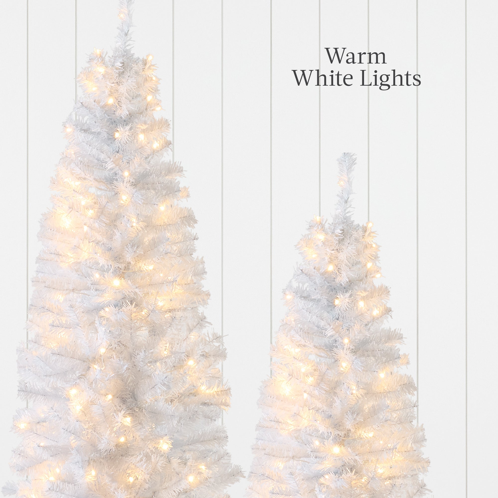 Pre-Lit White Pencil Christmas Tree with Metal Base Incandescent Lights for indoor and outdoor holiday displays