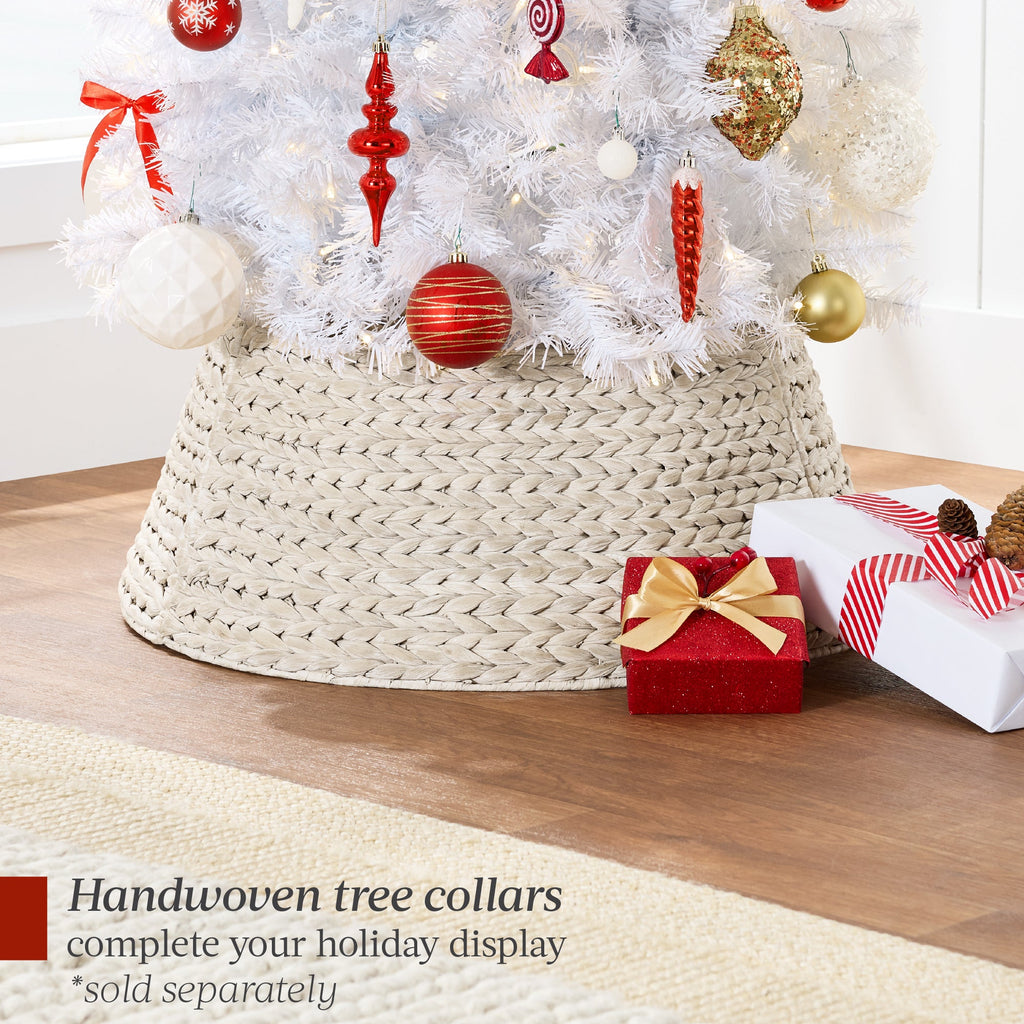 Pre-Lit White Pencil Christmas Tree with Metal Base Incandescent Lights for indoor and outdoor holiday displays