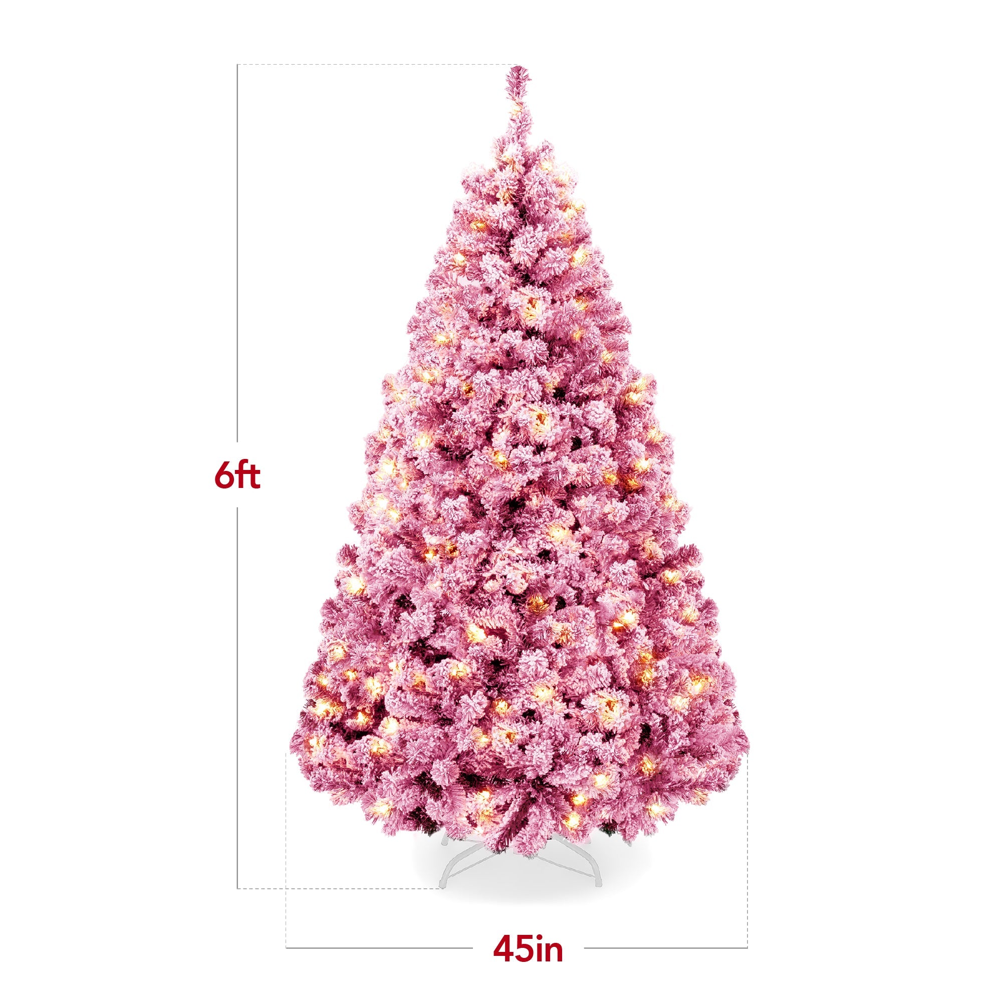 Prelit Pink Christmas Tree Snow Flocked Full Holiday Decor with Metal Base for indoor and outdoor holiday displays