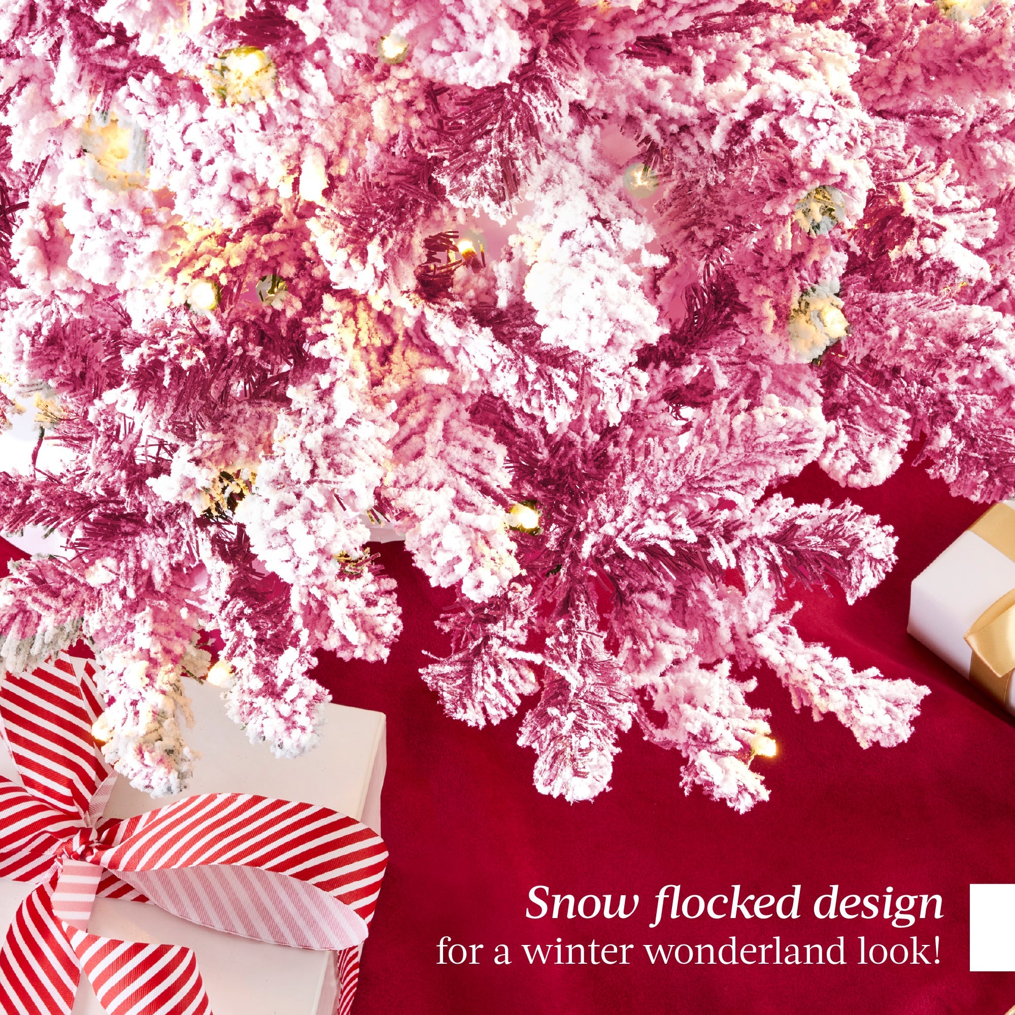 Prelit Pink Christmas Tree Snow Flocked Full Holiday Decor with Metal Base for indoor and outdoor holiday displays