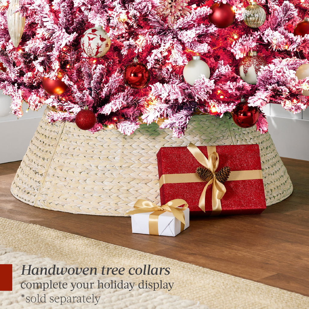 Prelit Pink Christmas Tree Snow Flocked Full Holiday Decor with Metal Base for indoor and outdoor holiday displays