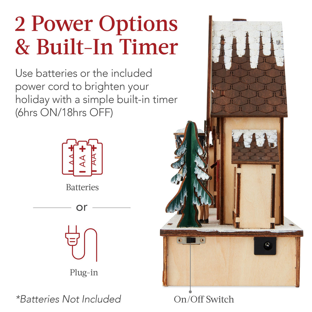 Pre-Lit Wooden Christmas Village Winter Mantel Decor with 20 LED Lights with eye-catching holiday style