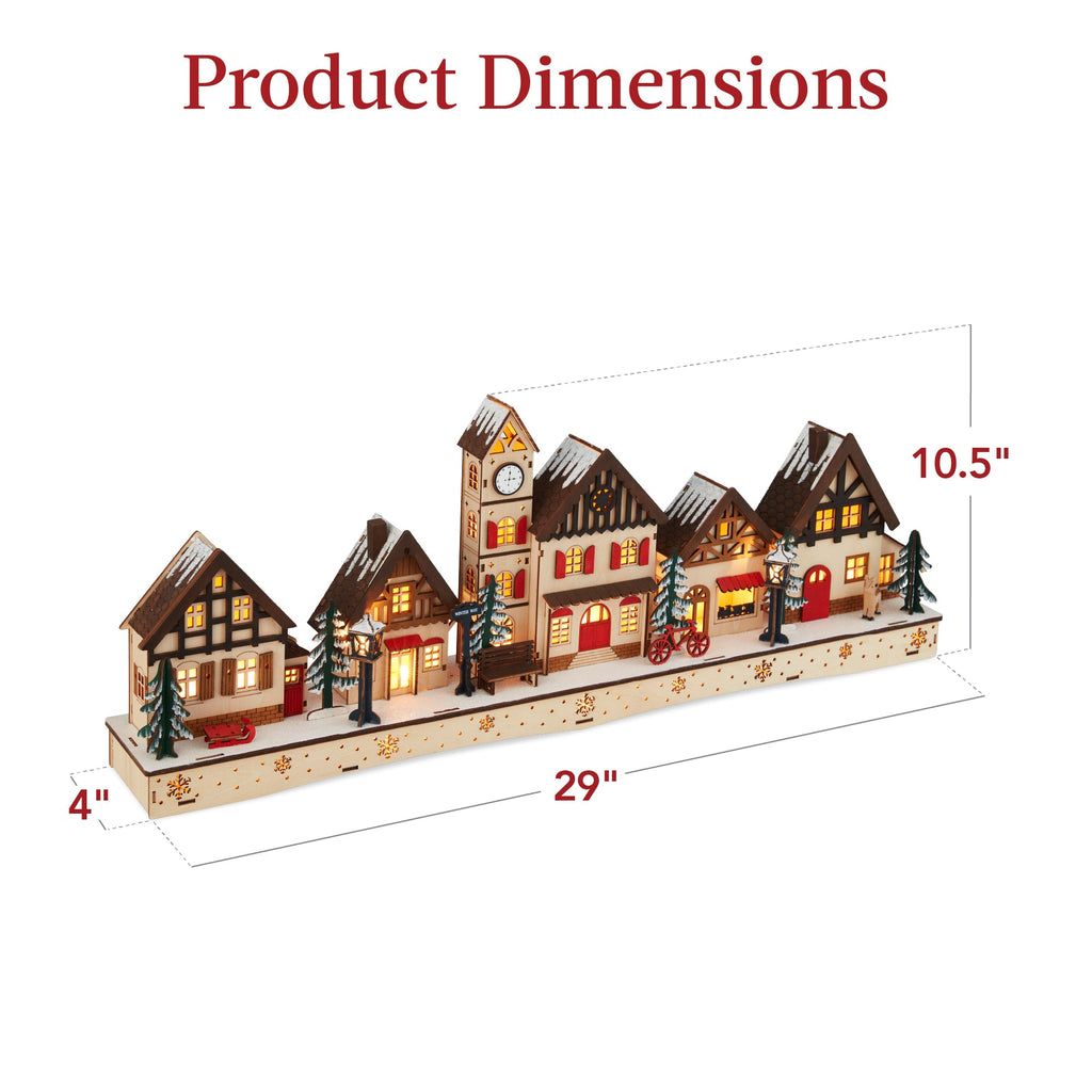 Pre-Lit Wooden Christmas Village Winter Mantel Decor with 20 LED Lights with eye-catching holiday style