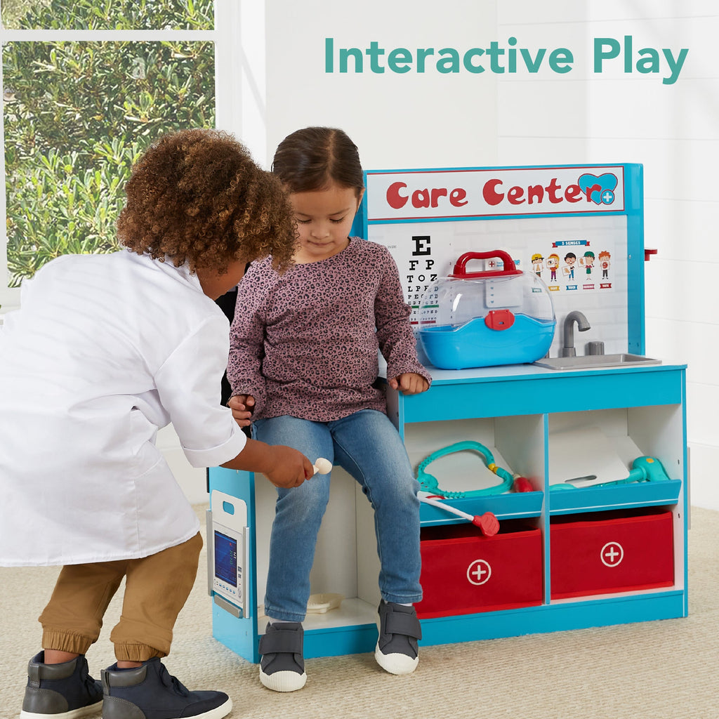 Pretend Play Doctor's Office Kids Wooden Toy Set with Accessories Included for active play and family fun