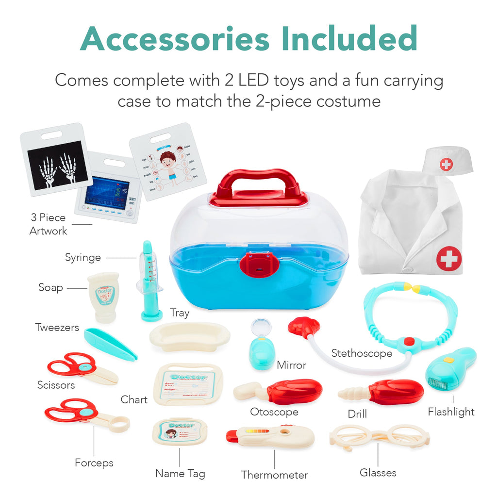 Pretend Play Doctor's Office Kids Wooden Toy Set with Accessories Included for active play and family fun