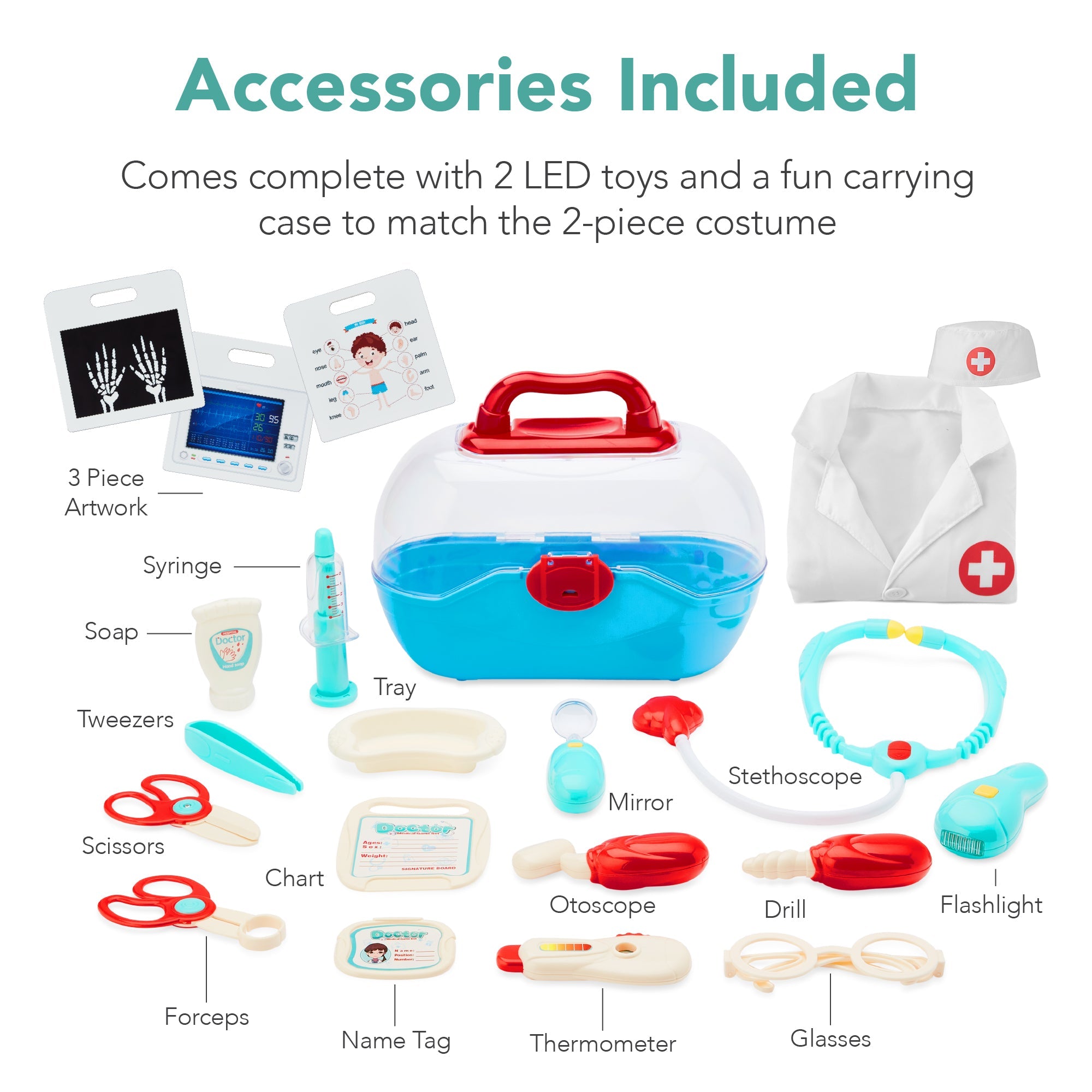 Pretend Play Doctor's Office Kids Wooden Toy Set with Accessories Included for active play and family fun