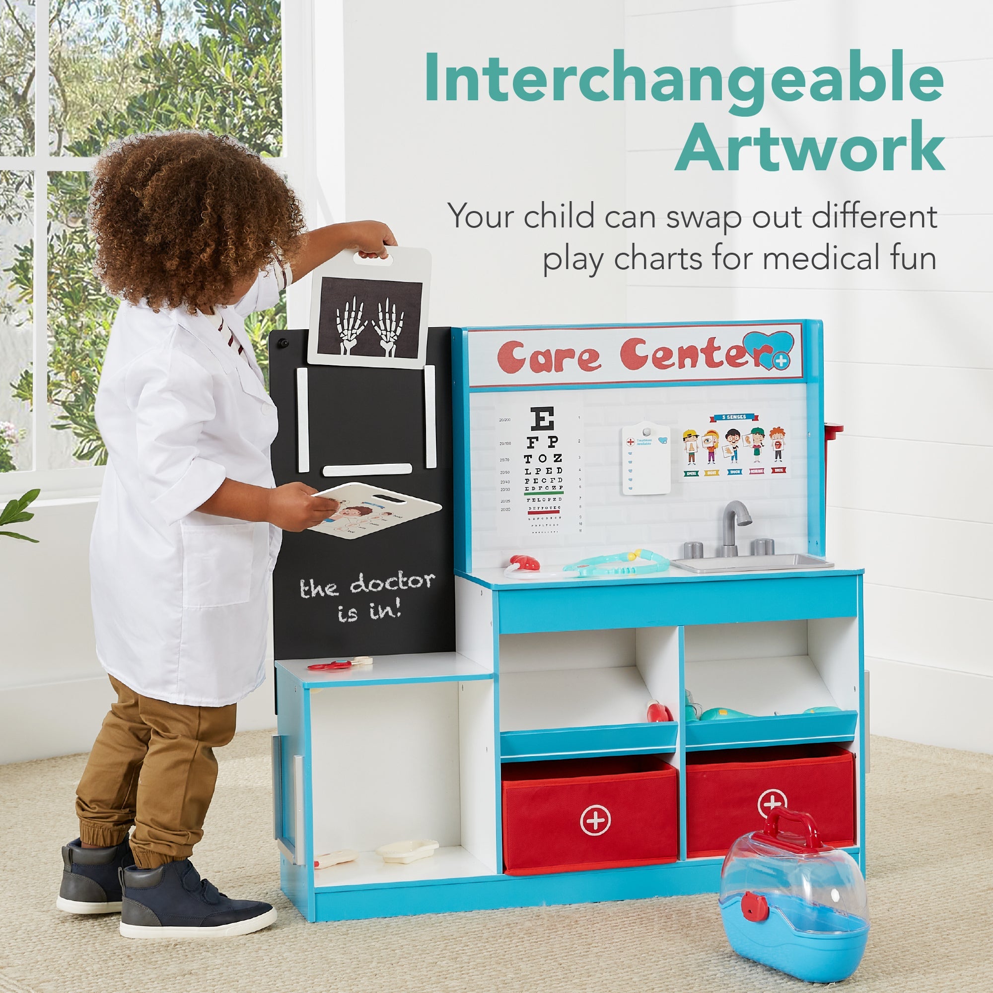Pretend Play Doctor's Office Kids Wooden Toy Set with Accessories Included for active play and family fun