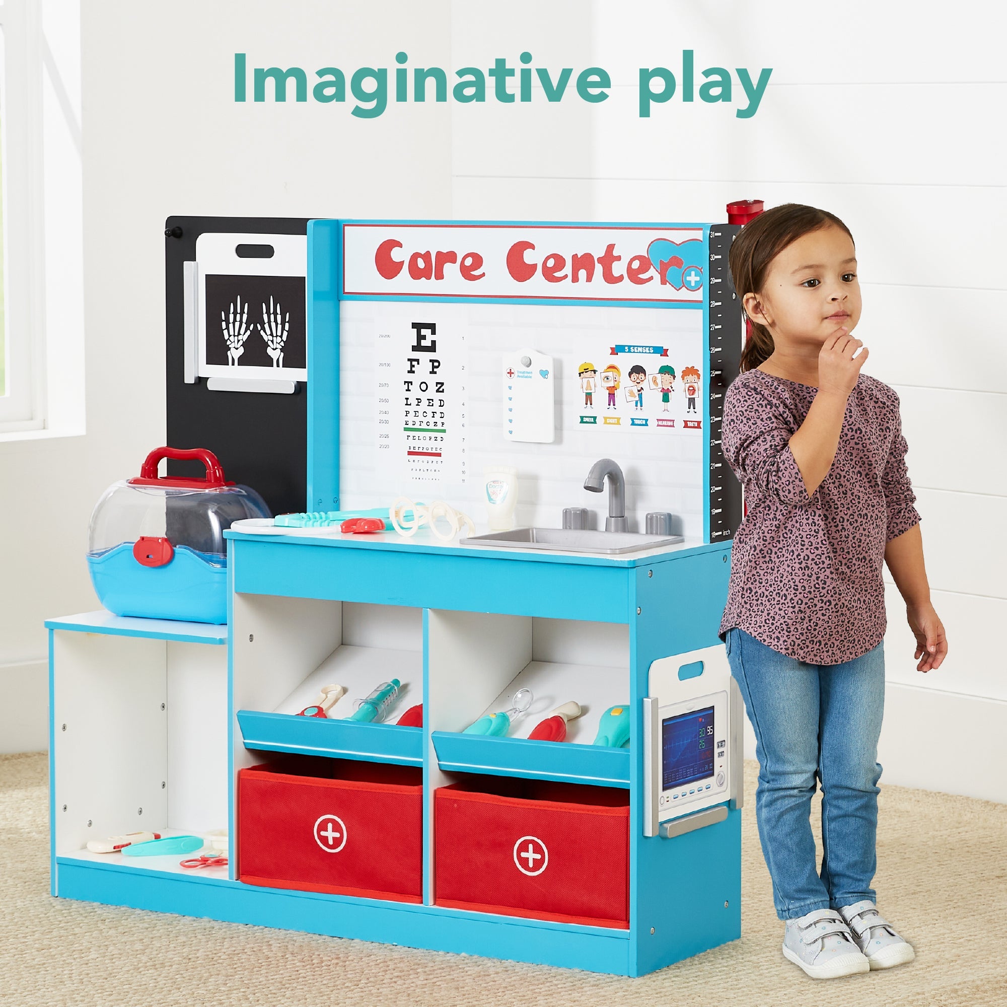 Pretend Play Doctor's Office Kids Wooden Toy Set with Accessories Included for active play and family fun
