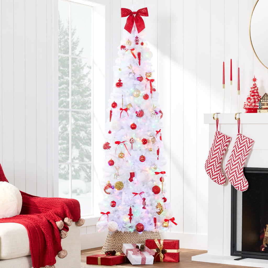 Pre-Lit White Pencil Christmas Tree with Metal Base 2-in-1 Multicolor Lights with eye-catching holiday style