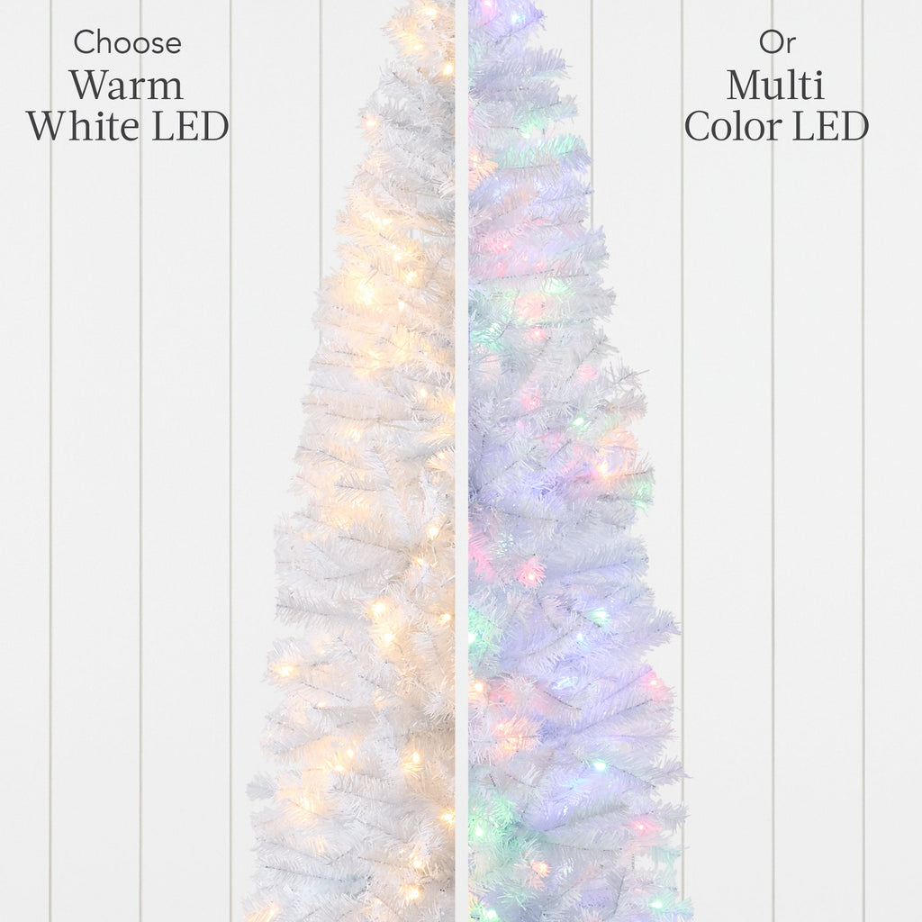 Pre-Lit White Pencil Christmas Tree with Metal Base 2-in-1 Multicolor Lights with eye-catching holiday style