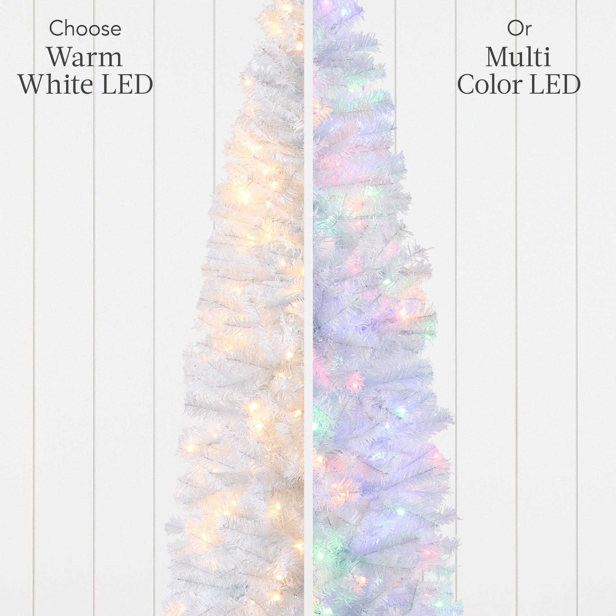 Pre-Lit White Pencil Christmas Tree with Metal Base 2-in-1 Multicolor Lights with eye-catching holiday style