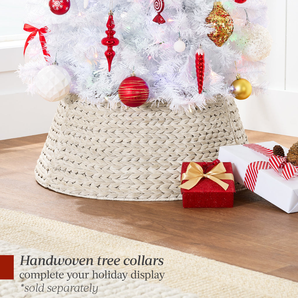 Pre-Lit White Pencil Christmas Tree with Metal Base 2-in-1 Multicolor Lights with eye-catching holiday style